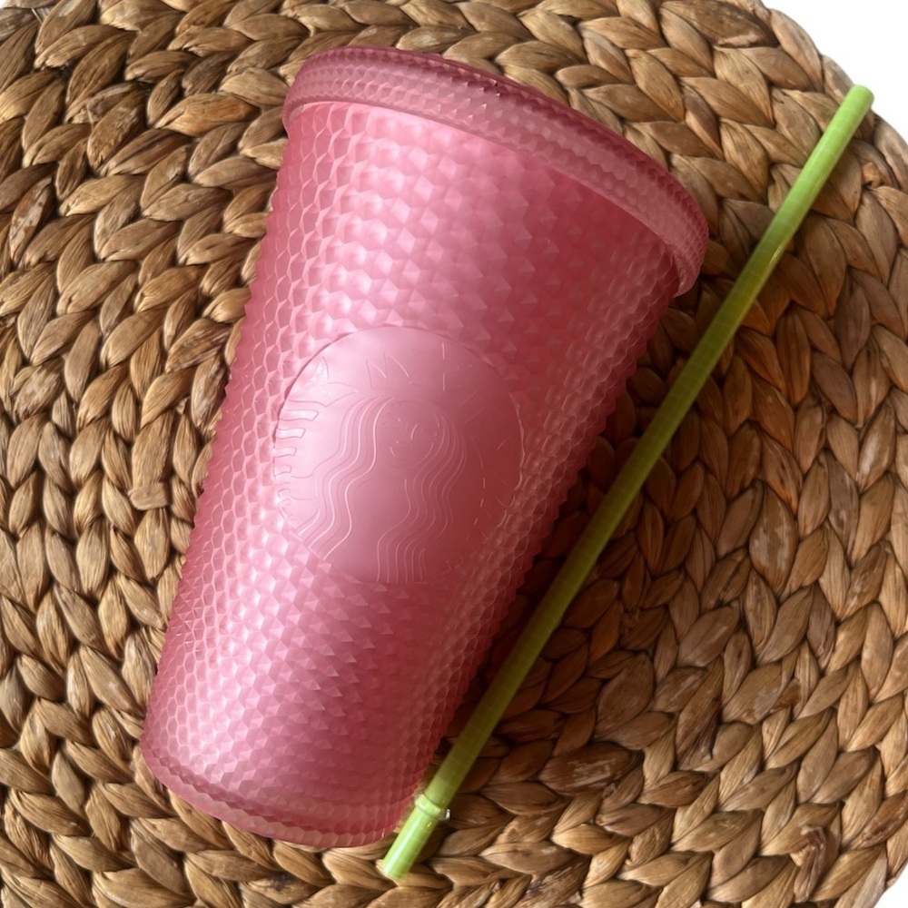 Starbucks Pink Textured Tumbler with Green Straw